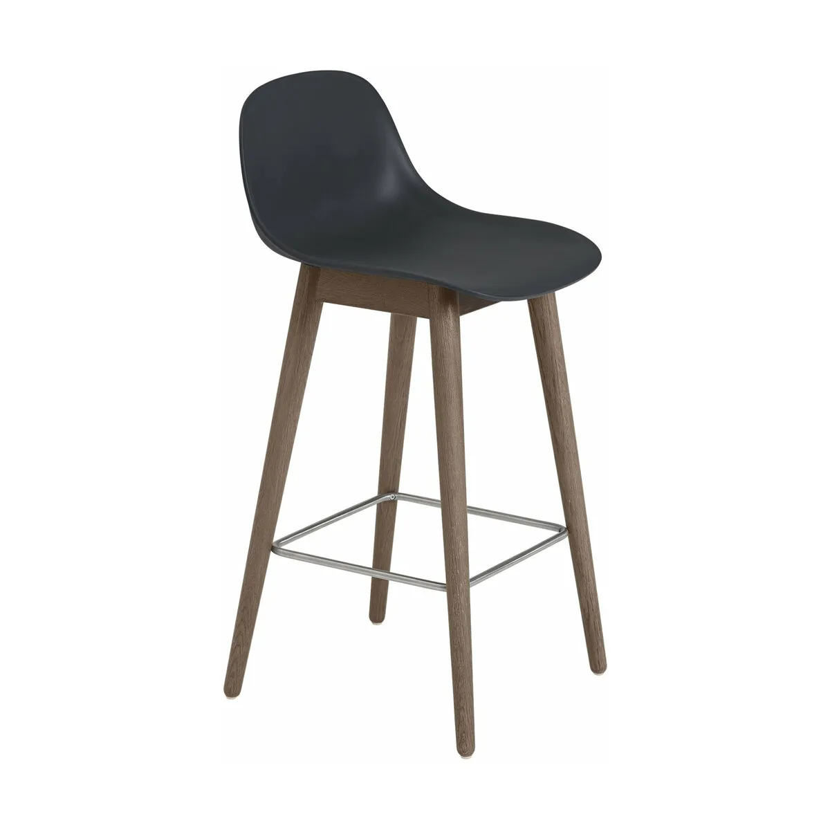 Chaise de bar 65 cm noire piétement en chêne marronFiber