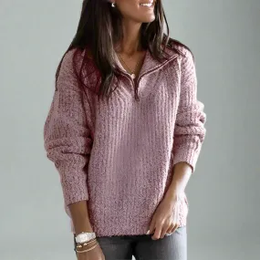 Elenor | Pull en tricot avec col haut et fermeture éclair - Doublé