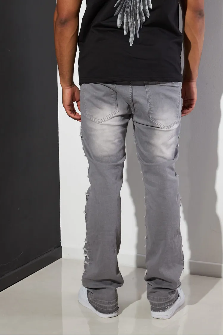 Jean gris à empiècement effiloché