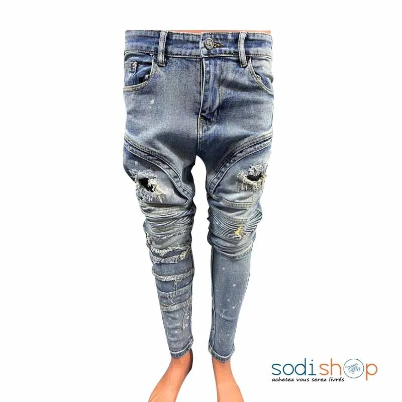 Jean Pour Homme Style Urbain Coupe Slim Bleu MOH00203 