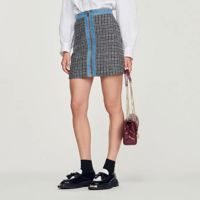 Jupe courte en tweed et jean