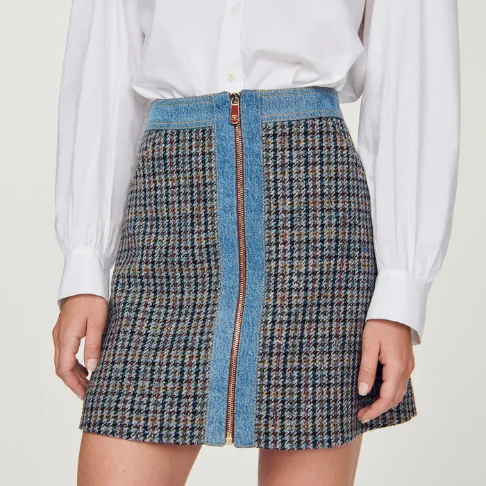 Jupe courte en tweed et jean