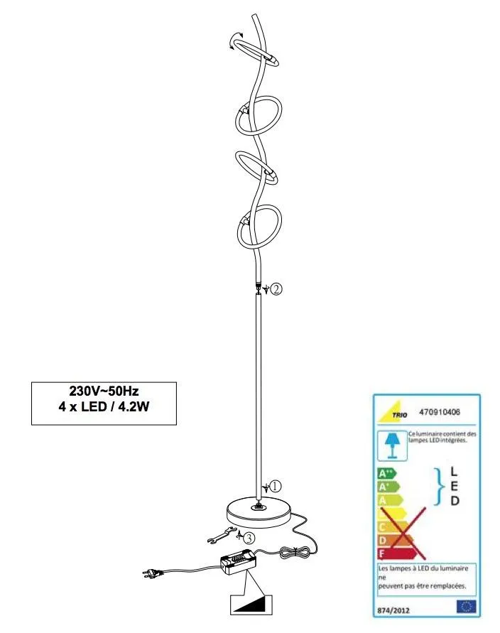 Lampadaires 4 lampes led Trio Olympus Chrome Métal