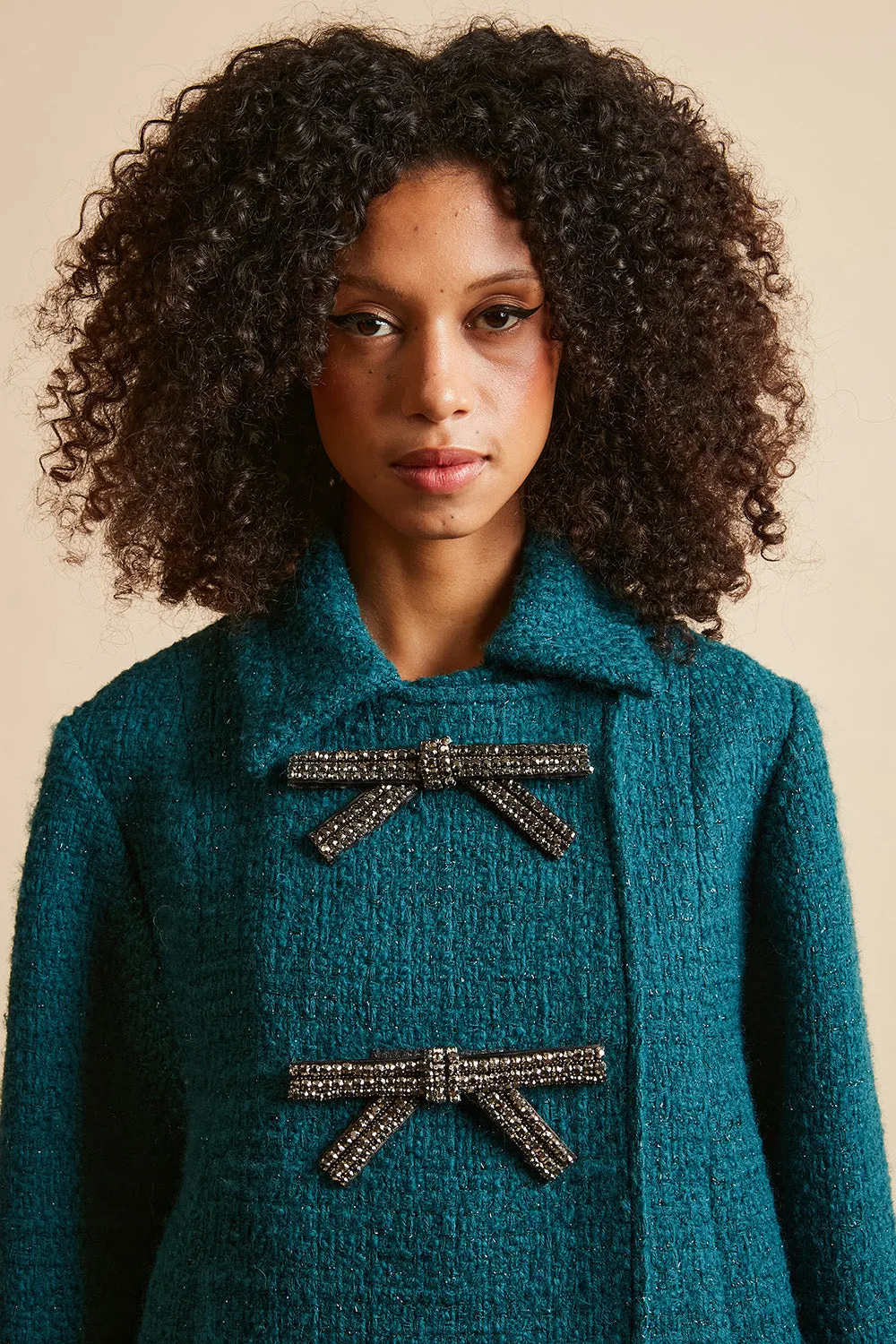 Manteau style cape en twill de laine lurex