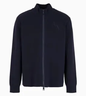 Pull cardigan à zip marine en coton