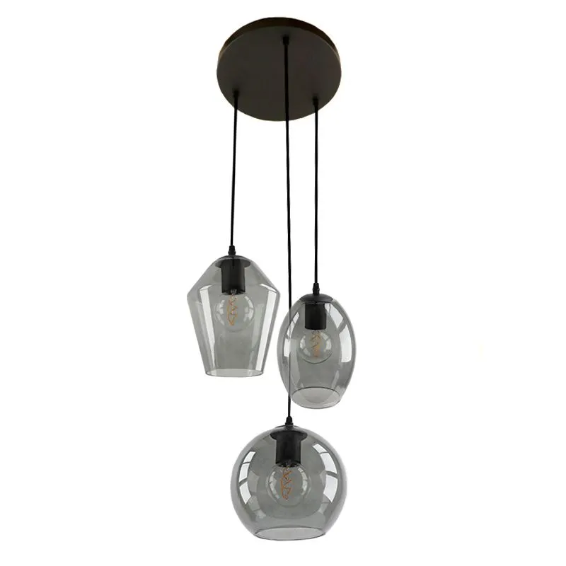 Ronde design hanglamp Lazaro met 3 rookglas kappen
