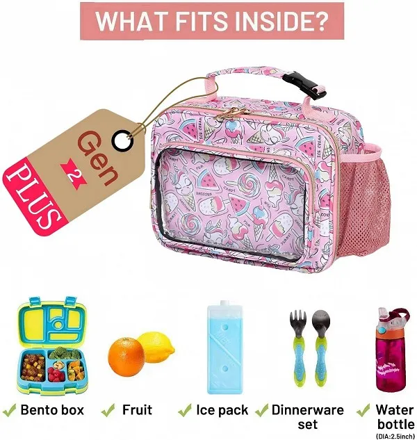 Sac à lunch transparent pour enfants, boîte isolée retour école kit fourre-tout