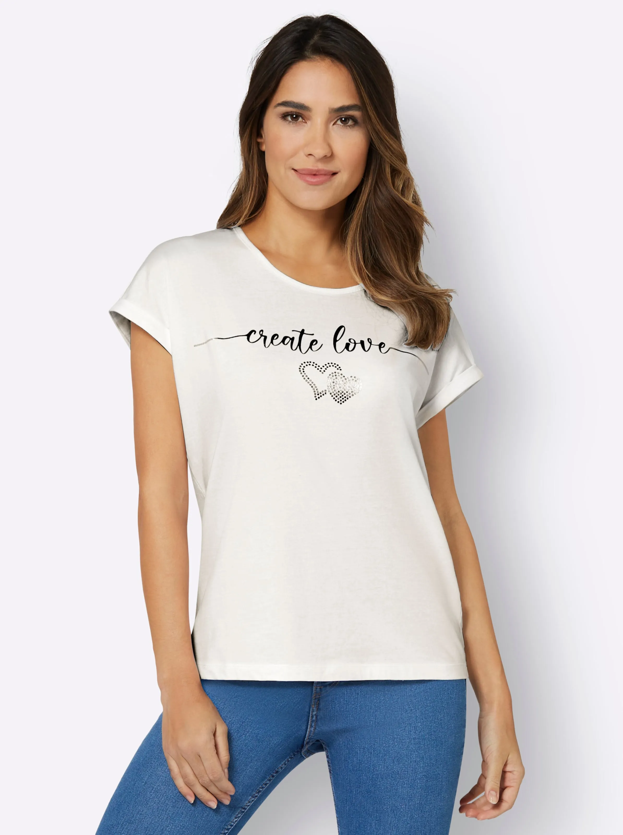 T-shirt à encolure ronde avec manches à revers